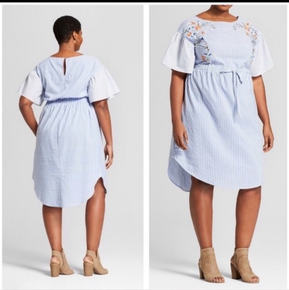 Ava & Viv Striped Embroidered Dress in BLUE STRIPE 14 - Picture 8 of 8